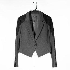 Ann Taylor Women's Blazer Gray Black Lace Stretch One Button Cropped Jacket 8